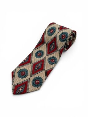 Vito By VR Necktie Abstract Geometric Print Blue Red Beige 100% Silk